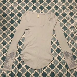 Smoky pale blue Free People embroidered thermal, S